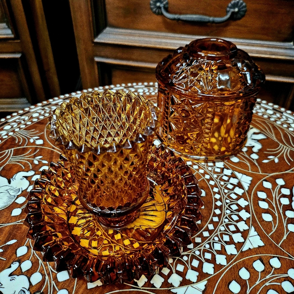 Vintage Amber Indiana Glass Fairy Lamp - Picture 4 of 4